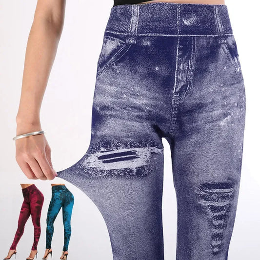 Women Imitation Jeans Stretch Leggings Fashion Sexy Slim Push Up Lady Gym Leggings