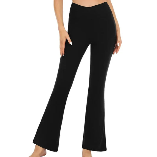 High Elastic V Waist Wide Leg Flared Pants Women Leggings