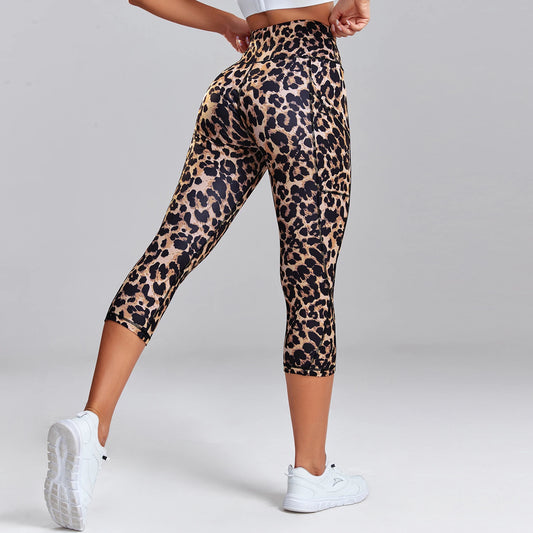 Leopard Print Capris Leggings Women's High Waisted Yoga Pants With Side Pockets