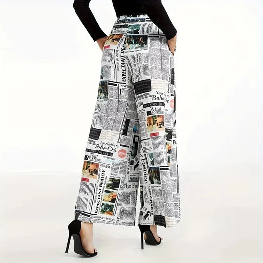 Wide Leg Pants Women Print Fashion Hip Hop Vintage Full Length